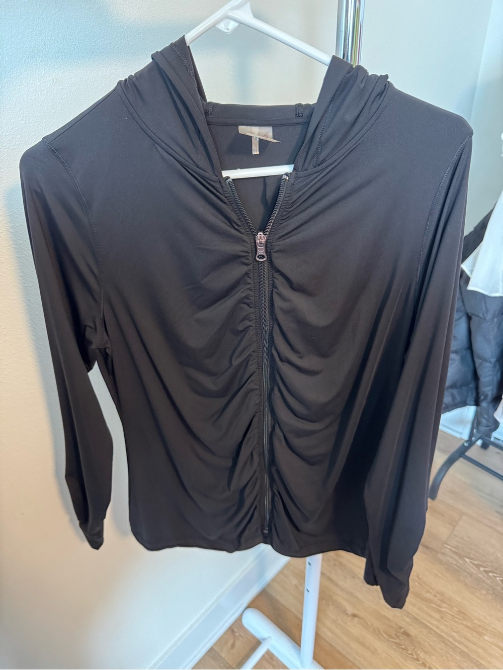 CALIA by Carrie Underwood Black Lightweight Ruched Full-Zip Hooded Jacket size L